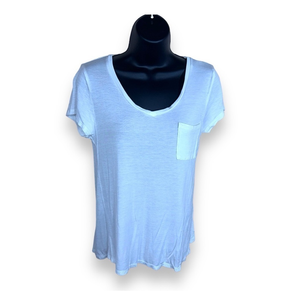 SMALL ACTIVE BASIC WHITE TEE TSHIRT SHORT SLEEVE LIGHTWEIGHT STRETCH VNECK